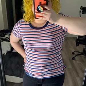 Crew Neck Stripped Shirt Size Medium